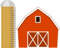 Red cartoon barn and tower silo